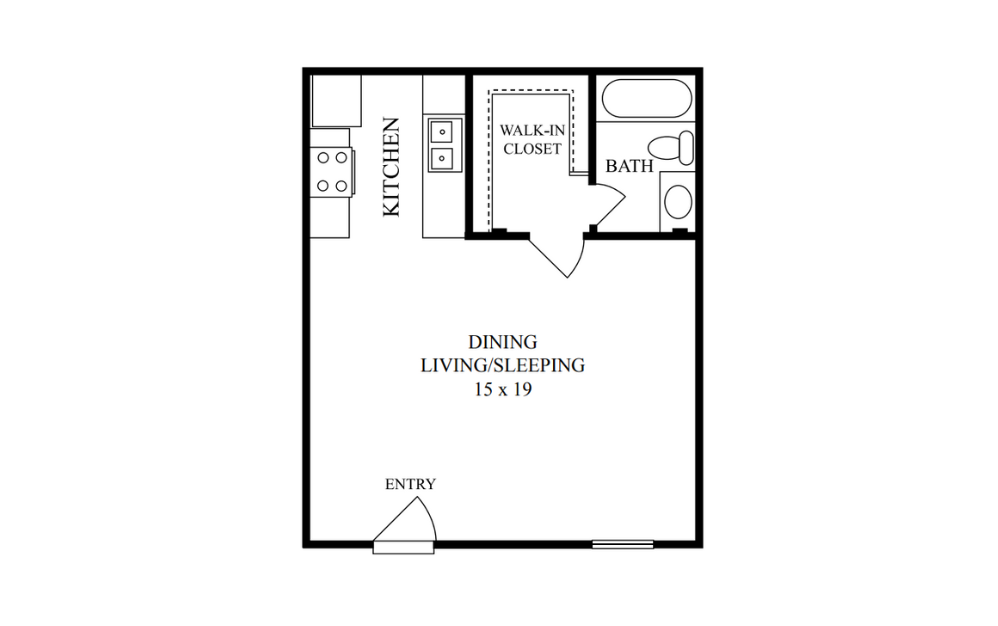 Studio - Studio floorplan layout with 1 bath and 480 square feet.